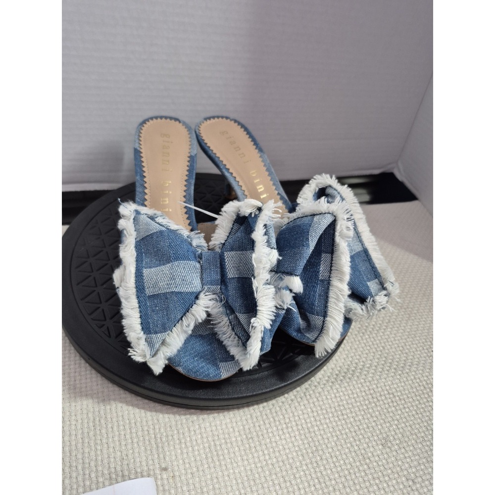 Gianni Bini Wendell Patchwork Coquette Denim Bow Dress Slide Sandals Sz 6.5M New